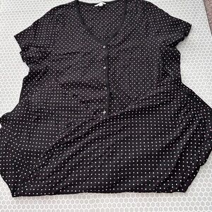 NWT Charter Club Black Button Down Shirt with Pink Polka Dots Pajama Set Size 3X